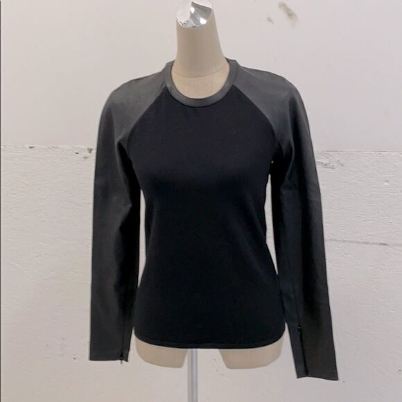Ralph Lauren Black Label Top with Leather Sleeves - Picture 1 of 15